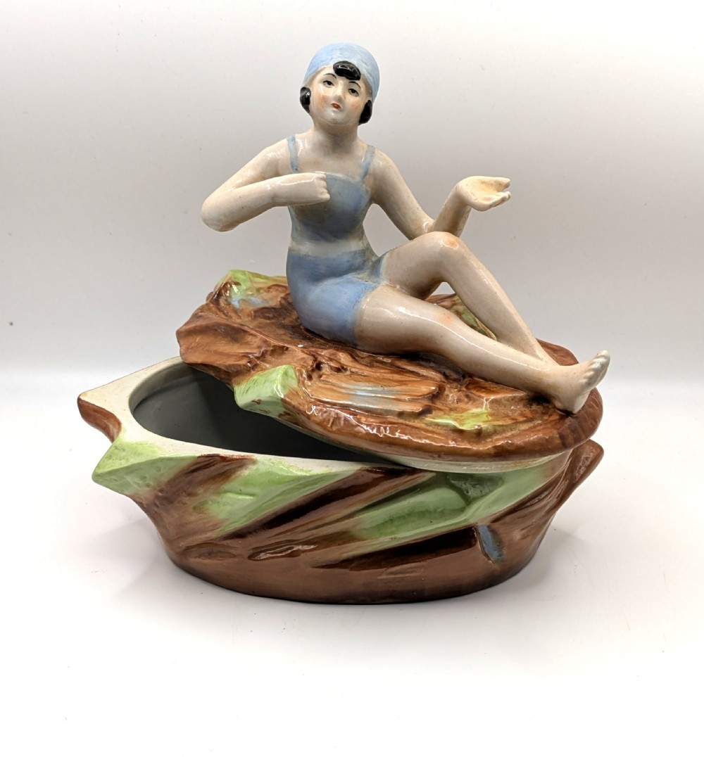 Art Deco Half Doll Bathing Belle Trinket Box, c1930 Germany D.P.E  View IV