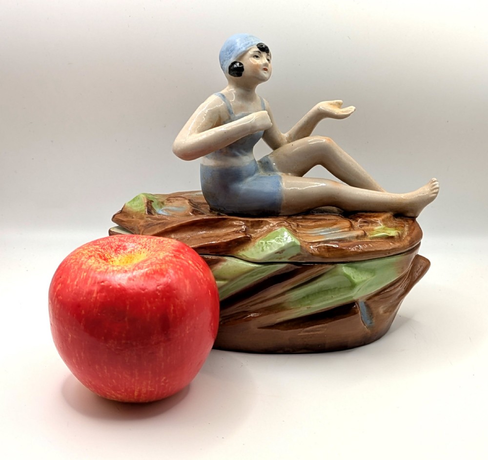 Art Deco Half Doll Bathing Belle Trinket Box, c1930 Germany D.P.E  View VII