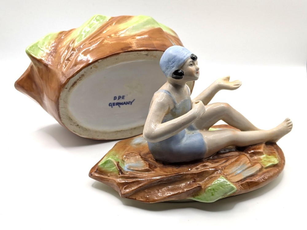Art Deco Half Doll Bathing Belle Trinket Box, c1930 Germany D.P.E  View VIII