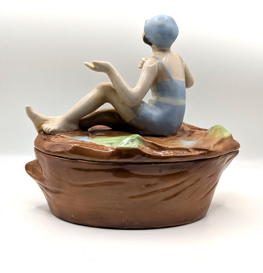 Art Deco Half Doll Bathing Belle Trinket Box, c1930 Germany D.P.E  View IX