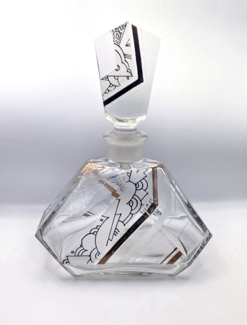 Art Deco Cut Glass Glass Perfume Bottle by Karl Palda, c1930s