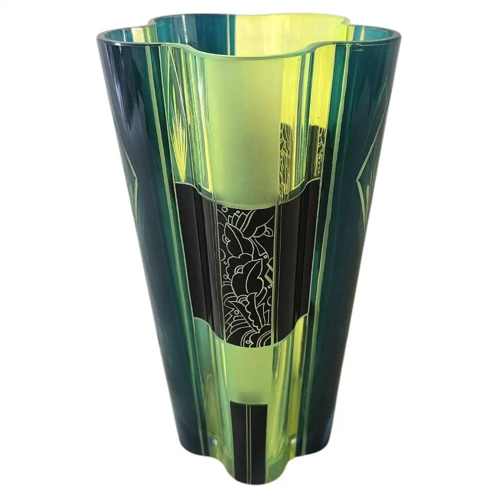 Art Deco Uranium Glass Vase By Karl Palda, Czech Republic , c1930