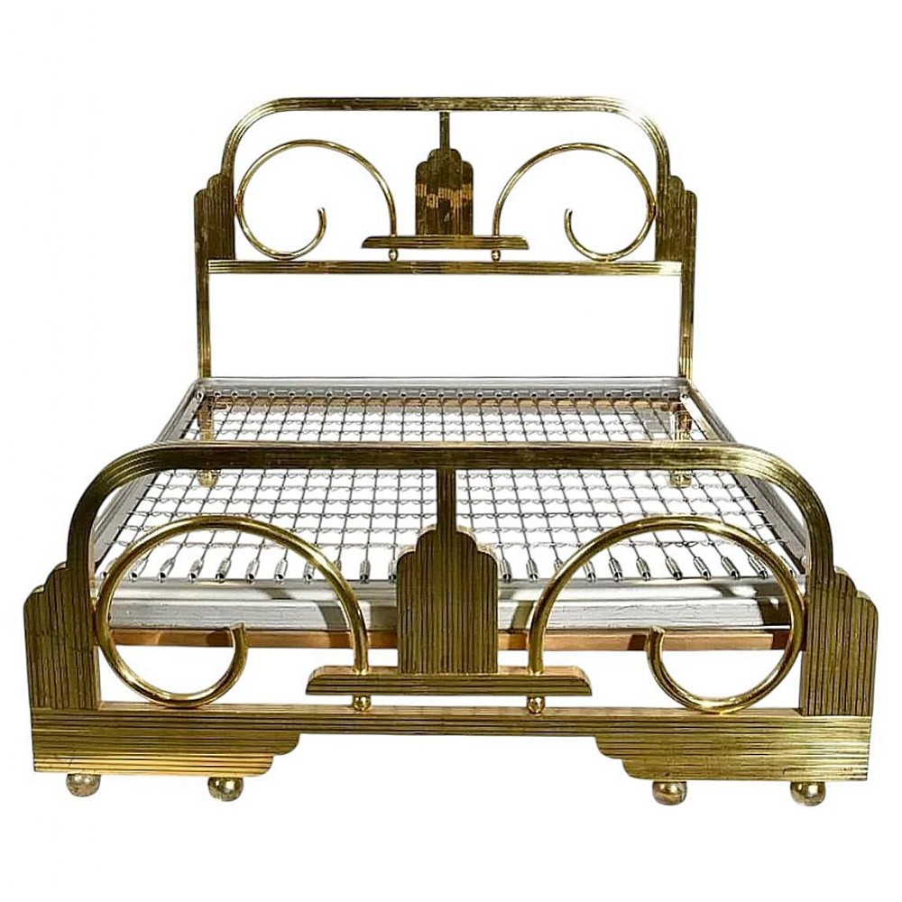 Art Deco Odeon, Skyscraper Brass Double Bed, c1930
