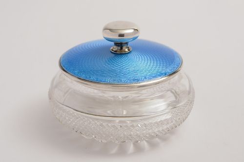 Stunning Sterling Silver & Blue Enamel 
Powder Jar