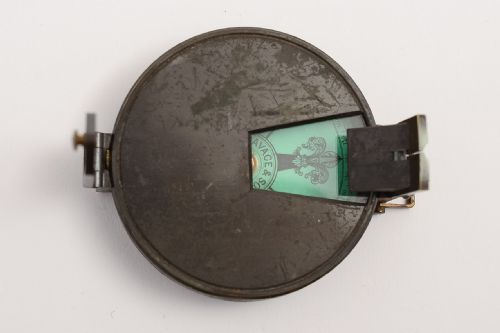 A Edwardian Leather Cased Brass Compass Signed Savage & Son, Sandhurst