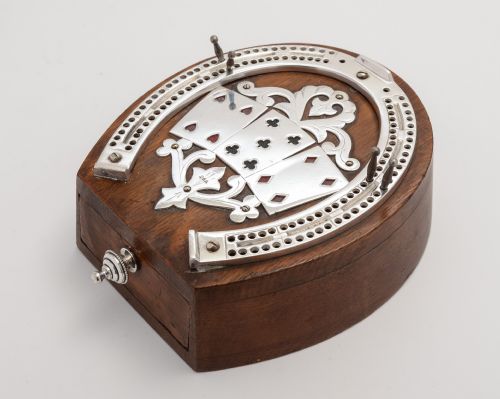 Lovely Victorian Horse Shoe Shaped Cribbage Board by Daniel & Arter