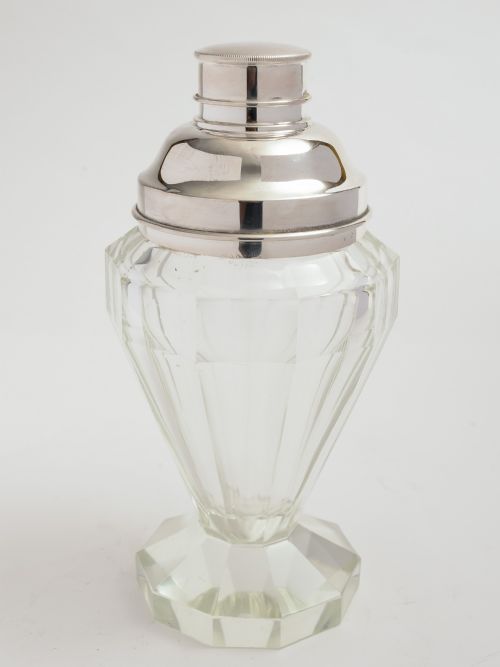 Art Deco Panel Cut Glass Cocktail Shaker.