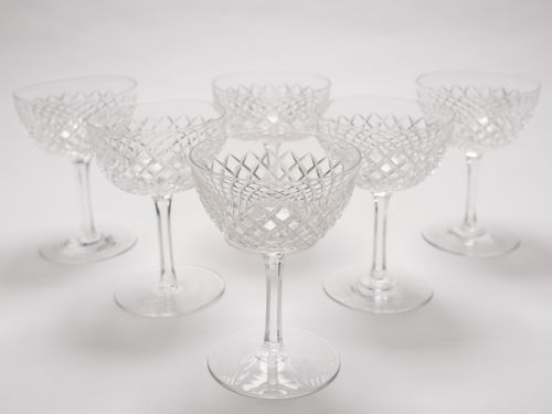 Set of 6 Edwardian Hand-cut Crystal Champagne Glasses, Circa 1905