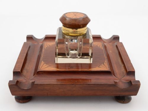 Edwardian Mahogany Ink Stand Inlaid in the Sheraton Revival Style Circa 1900