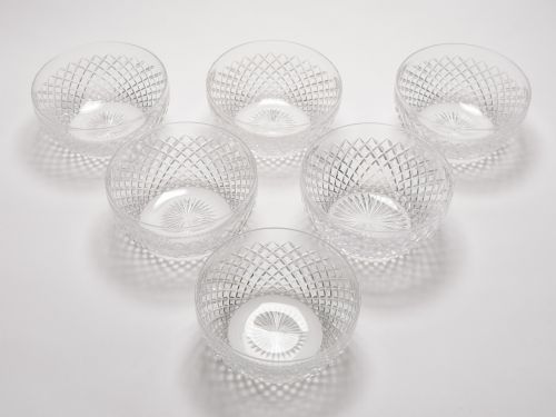 Set of 6 Edwardian Diamond-shaped Cut Glass Bowls with Star Cut Bases, Circa 1905