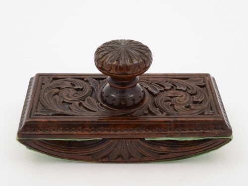 Beautifully Carved Black Forest Wooden Desk Blotter, Circa 1900