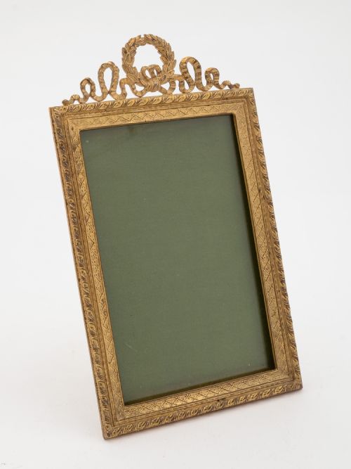 Edwardian English Brass Ribbon Topped Photo Frame, Circa 1900
