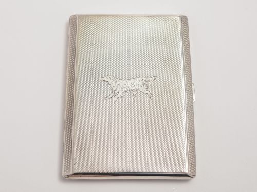 Silver Cigarette Case with Dog Engraved to Front, Hallmarked 1933