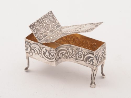 Unusual Edwardian Harpsichord Pill Box, Hallmarked 1902