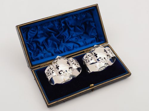 Cased Pair of Silver Napkin Rings, Hallmarked Birmingham 1900
