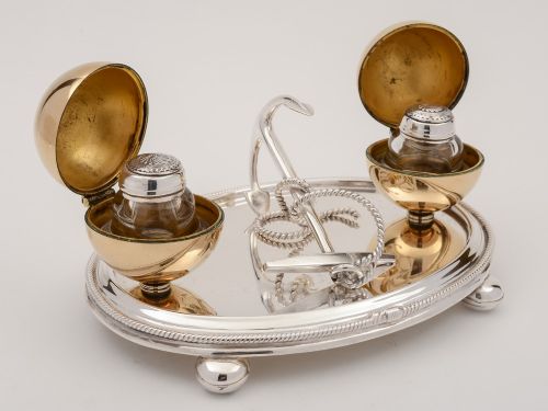 fig 1. 19th Century Silver Plated Shipping Ink Stand