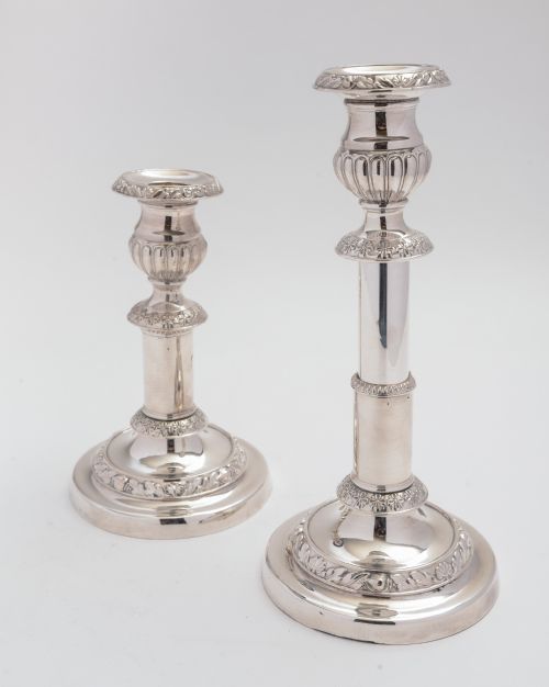 fig 1. Pair of Silver Plated Telescopic Candlesticks, Circa 1870