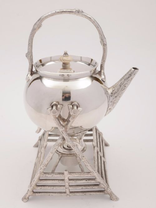 Victorian Silver Plated Naturalistic Spirit Kettle on Stand, Circa 1890