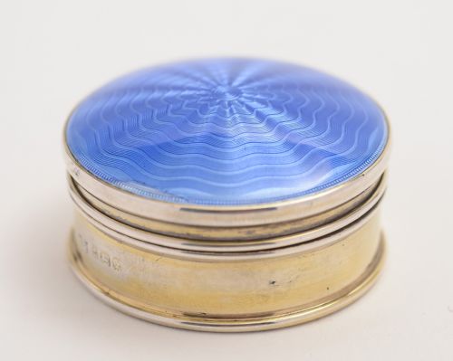 Pretty Blue Guilloche Enamel Pill Box