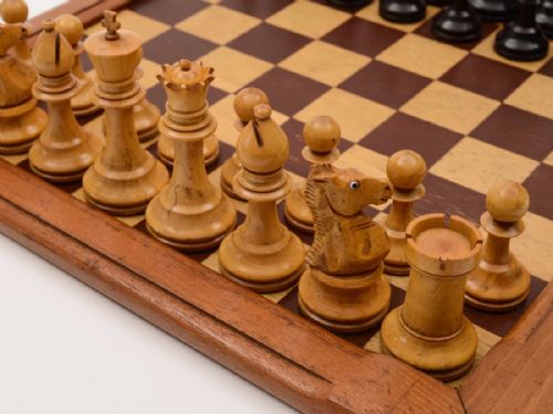 fig 1. Edwardian Stained Box Wood Chess Set with Glass Eyes