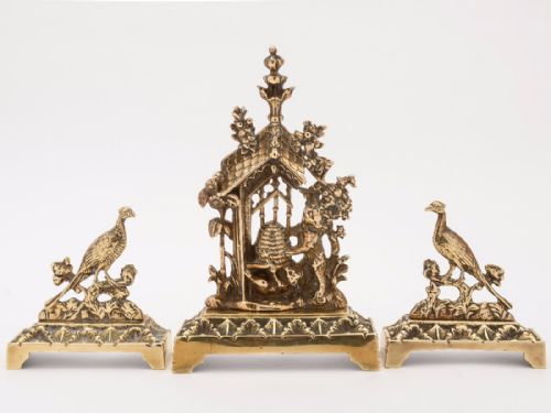 Tri Brass Garniture of Beehive, Bear and Pheasants, Circa 1880