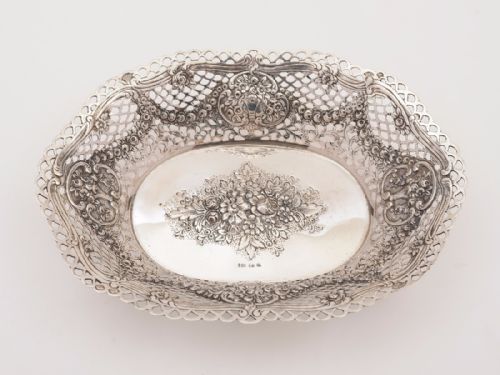German .800 Silver Embossed Basket, Circa 1900