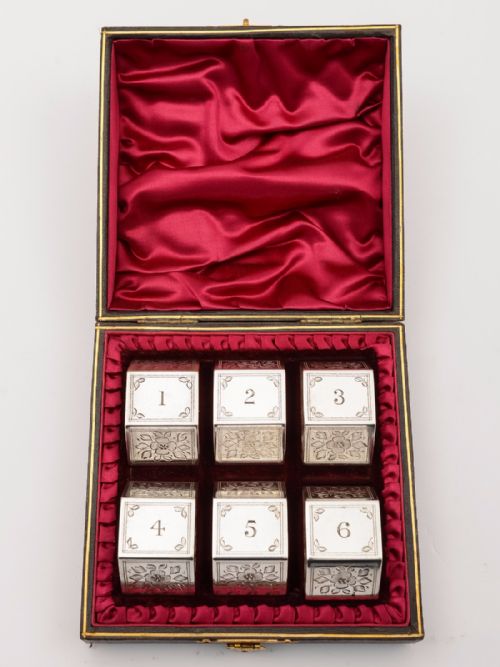 fig 1. Cased Set of 6 Victorian Engraved Napkin Rings, Circa 1890