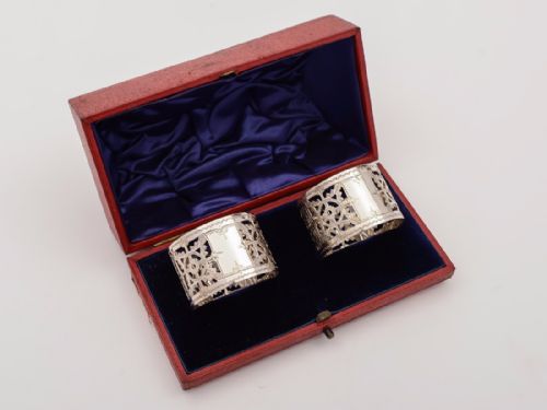 Cased Pair of Victorian Silver Napkin Rings, 1896