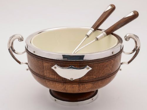 Victorian Trophy Style Oak Salad Bowl and Servers, Circa 1890