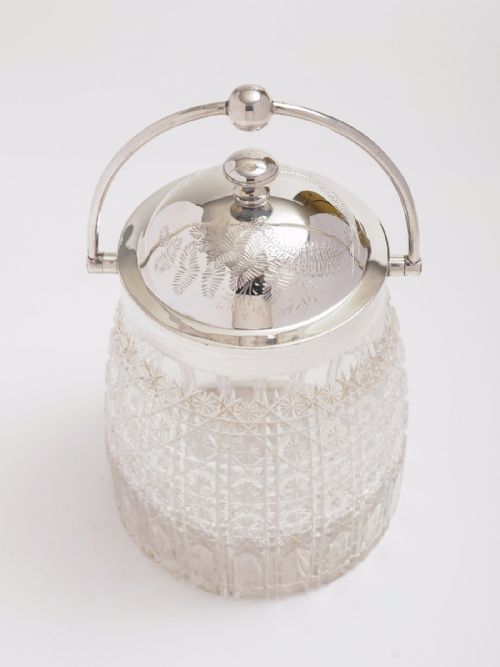 Victorian Cut Glass and Silver Plated Biscuit/cookie Barrel, Circa 1890