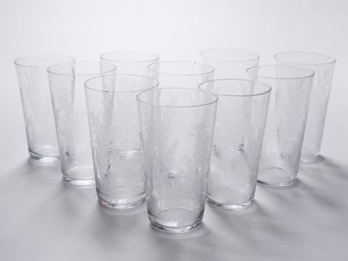 Edwardian Set of 10 Etched Glass Tumblers, Circa 1910