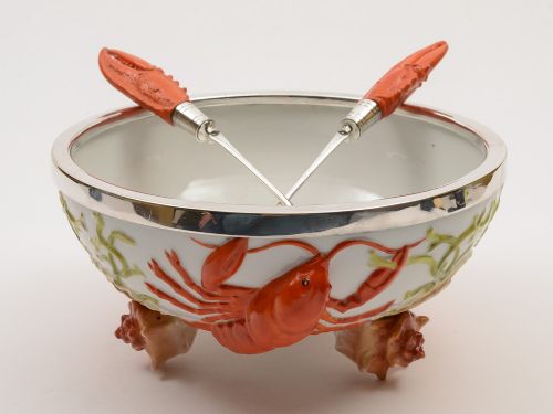 fig 1. Edwardian Continental China Salad Bowl with Servers