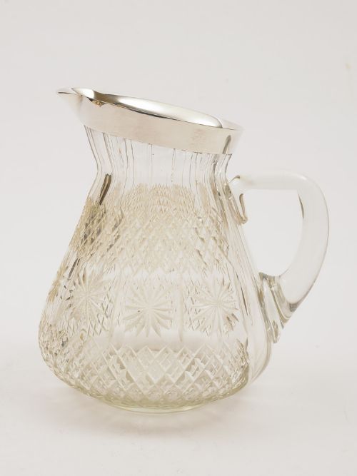 Cut Glass Water Jug with Silver Rim, 1923
