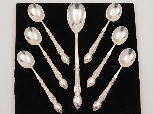 Set of 7 Silver Handled Fruit Spoons, Hallmarked 1932