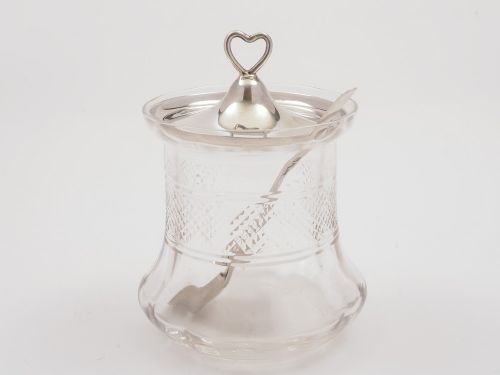 Edwardian Silver Lidded Cut Glass Preserve Pot, 1908