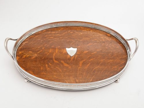 Large Victorian Oak Gallery Tray, Circa 1890