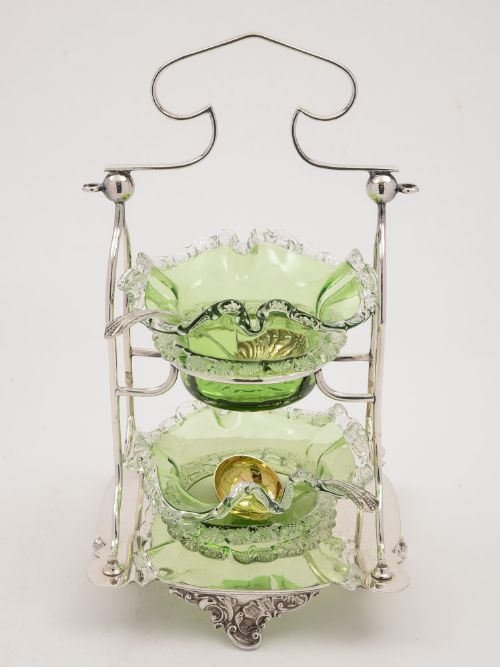 fig 1. Glass Cream & Sugar in 2 Tier Stand, Circa 1890