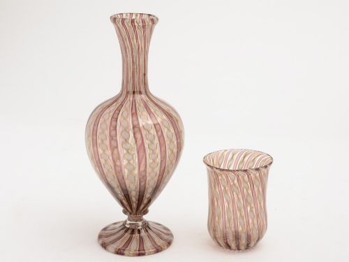 Purple Venetian Revival Carafe with Tumbler, Circa 1880