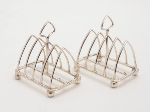 Pair of Small Edwardian Silver Toast Racks, Sheffield 1902