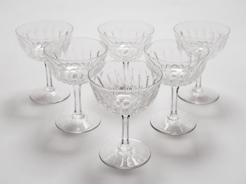 Set of 6 Edwardian Cut Glass Champagnes, Circa 1900