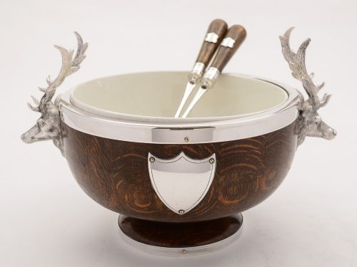 Victorian Oak and Silver Plated Salad Bowl and Servers, Circa 1890