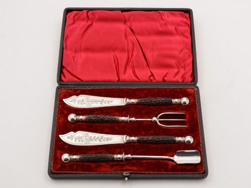 Victorian Antler Handled Serving Set, Circa 1890