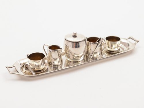 fig 1. Edwardian Miniature Silver Tea for 2 Set, Birmingham 1905