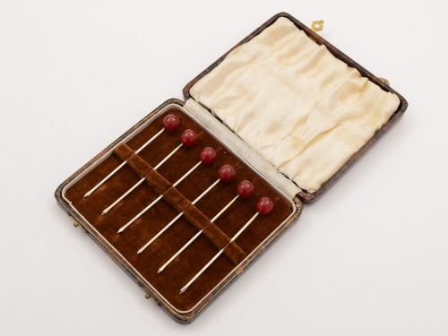 Set of 6 Art Deco Cherry Cocktail Sticks, Circa 1930