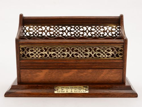 Victorian Oak and Brass Letter Rack, Circa 1890