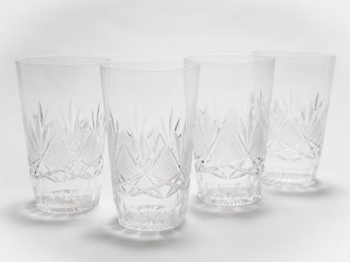 Set of 4 Cut Glass Pint Sized Tumblers, Circa 1910