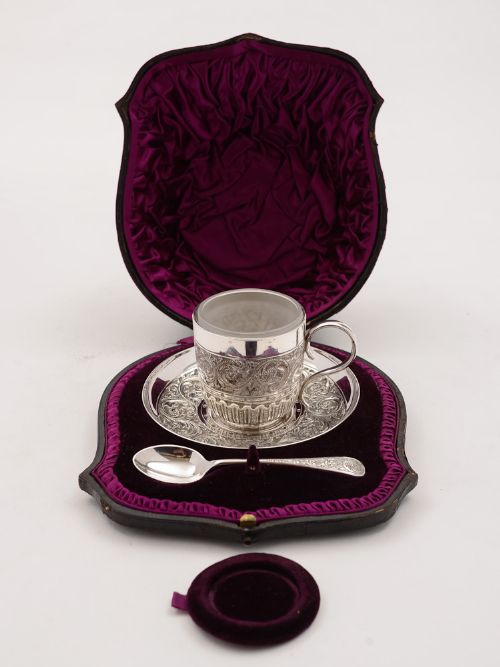 Victorian Christening Cup, Saucer & Spoon, Circa 1890