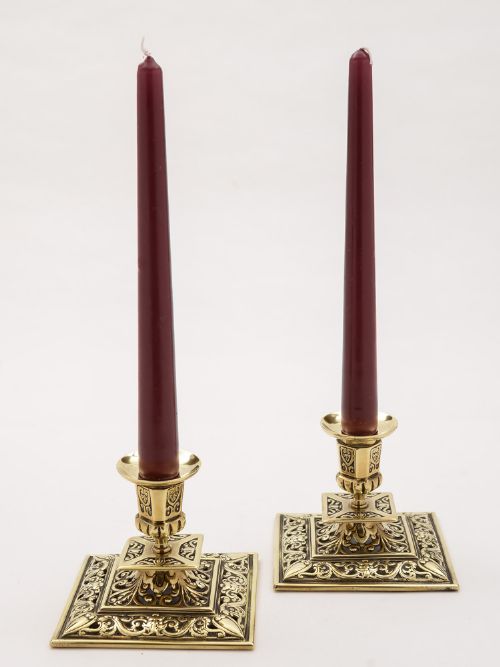 Pair of Low Brass Candlesticks, Circa 1900