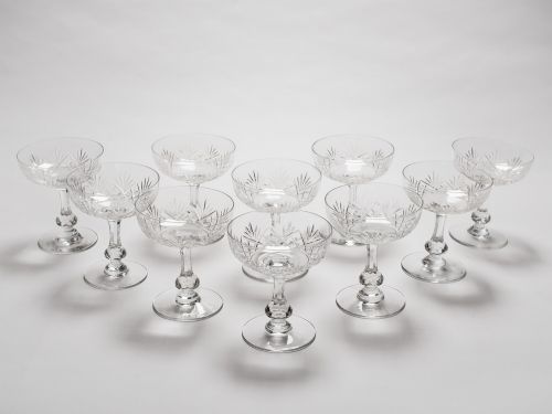 Set of 10 Cut Glass Champagnes, Circa 1920