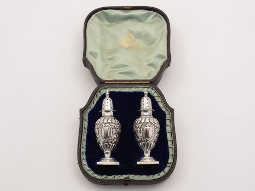Cased Pair Victorian of Silver Pepperettes, London 1896